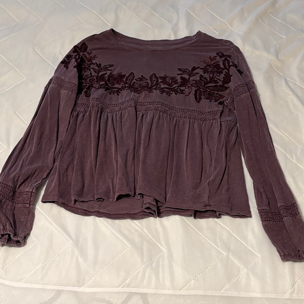 Lucky Brand Mauve Embroidered Blouse